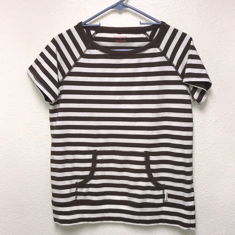 Liz Claiborne Women’s Medium Brown Cream Striped Pouch Pocket T-Shirt